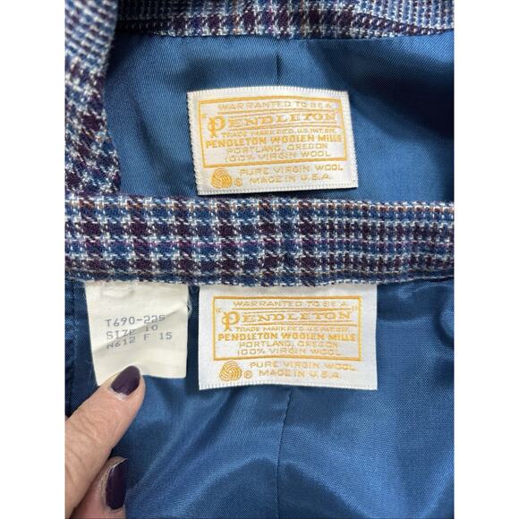 VTG Pendleton 100% Virgin Wool Blue Plaid 2-Piece Skirt Set Size 10 Mint Lined - Picture 12 of 16